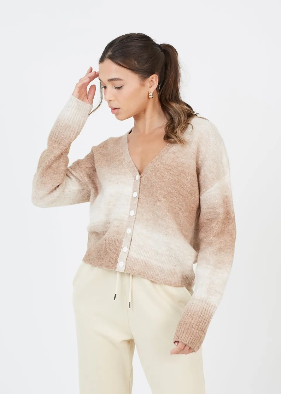 Tops>Brave Soul Tan Button Through Space Dye Cardigan