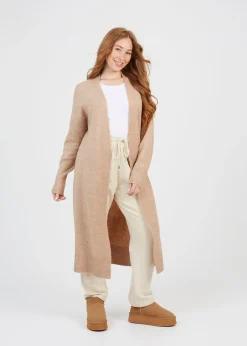 Tops>Brave Soul Tan Knitted Dropped Shoulder Maxi Cardigan