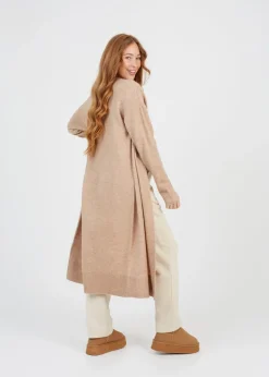 Tops>Brave Soul Tan Knitted Dropped Shoulder Maxi Cardigan