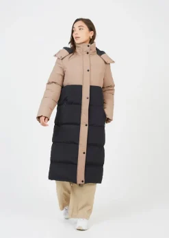 Coats & Jackets>Brave Soul Tan Maxi Contrast Hooded Puffer Jacket