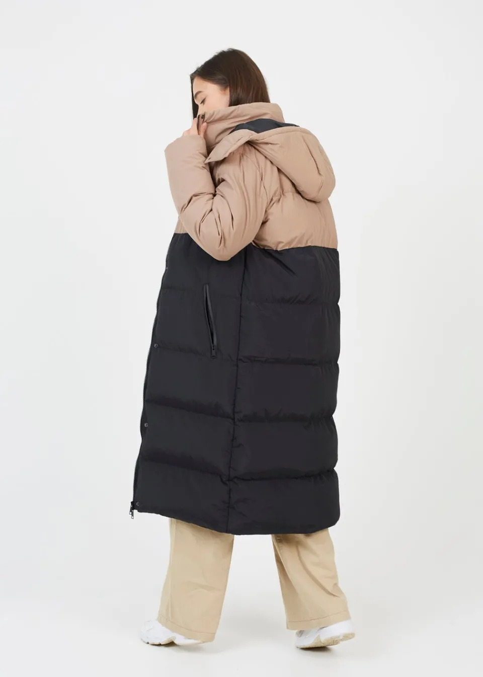 Coats & Jackets>Brave Soul Tan Maxi Contrast Hooded Puffer Jacket