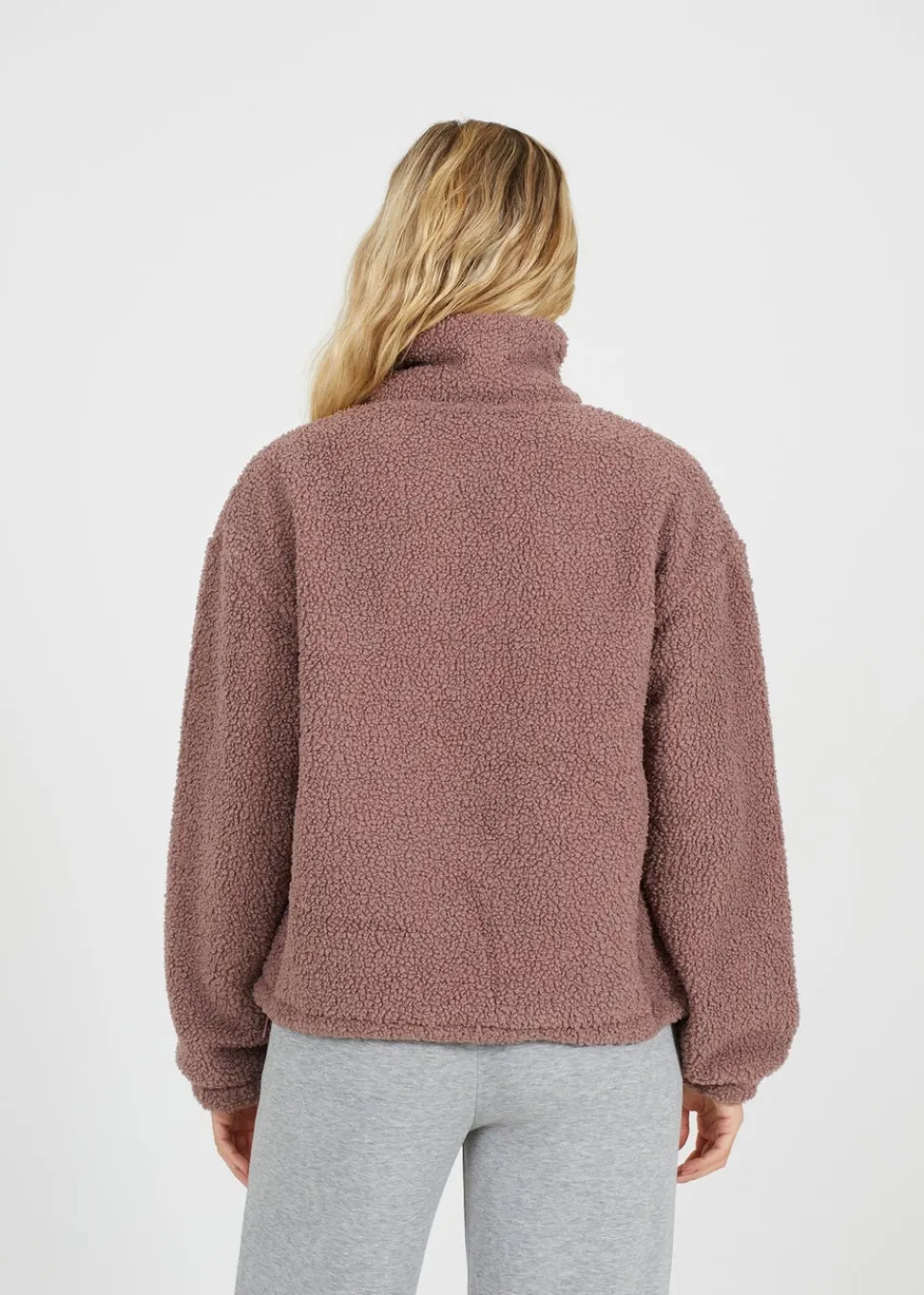 Tops>Brave Soul Taupe Sherpa Quarter Button Neck Fleece