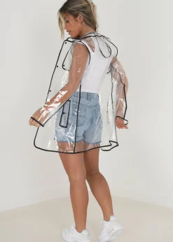 Coats & Jackets>Brave Soul Hooded Clear Rain Mac With Contrasting Binding White