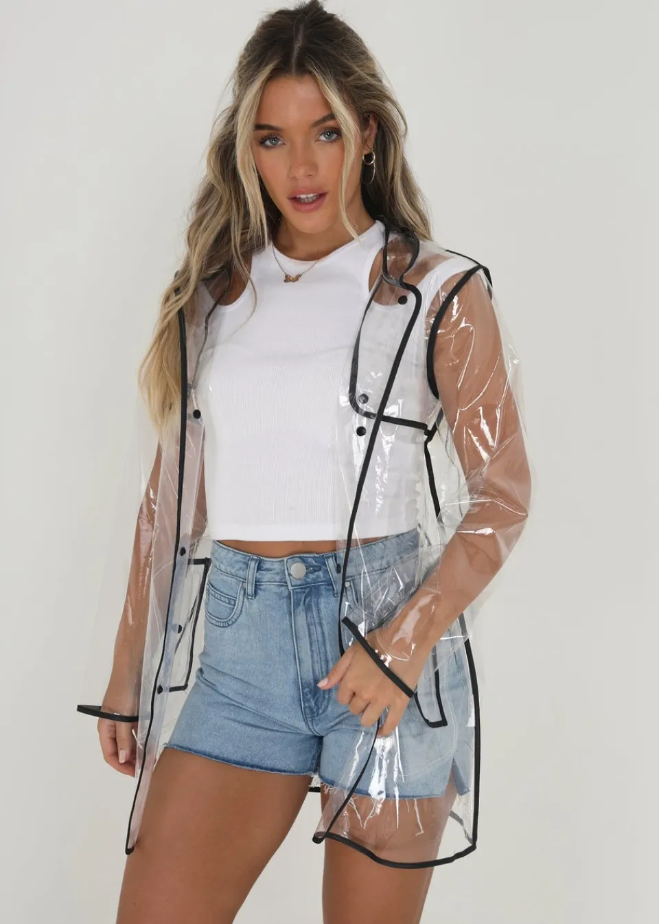 Coats & Jackets>Brave Soul Hooded Clear Rain Mac With Contrasting Binding White