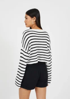 Tops>Brave Soul White Lightweight Stripe Jumper