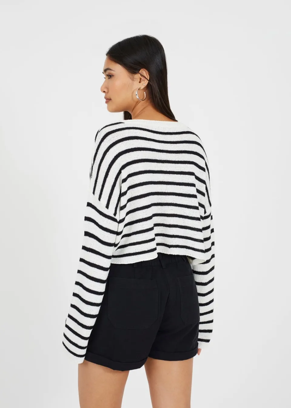 Tops>Brave Soul White Lightweight Stripe Jumper