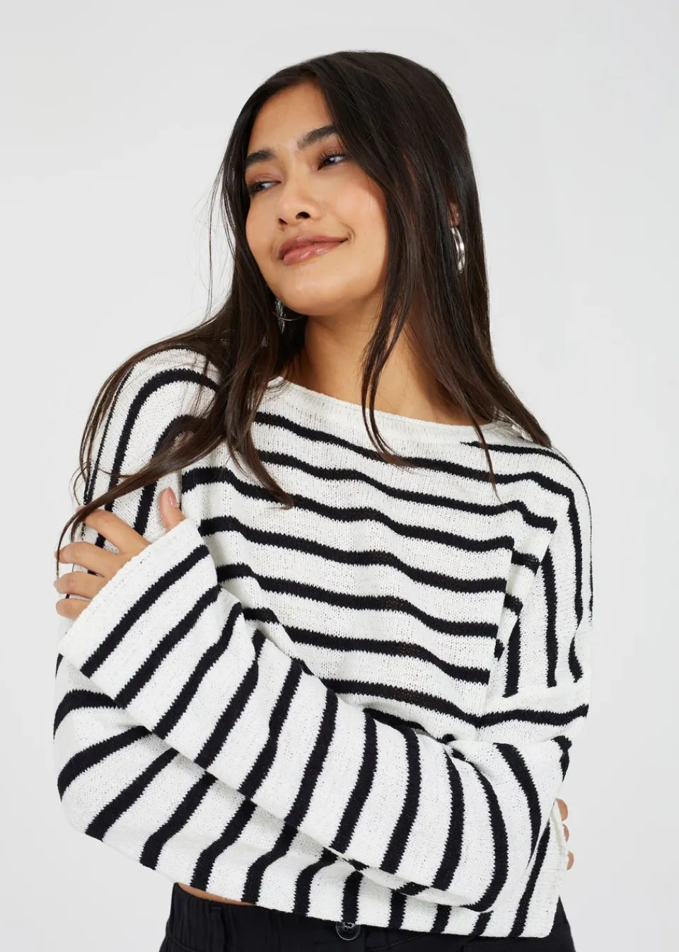 Tops>Brave Soul White Lightweight Stripe Jumper