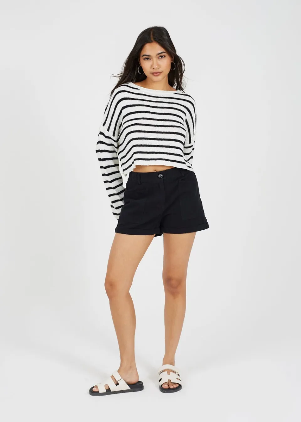 Tops>Brave Soul White Lightweight Stripe Jumper