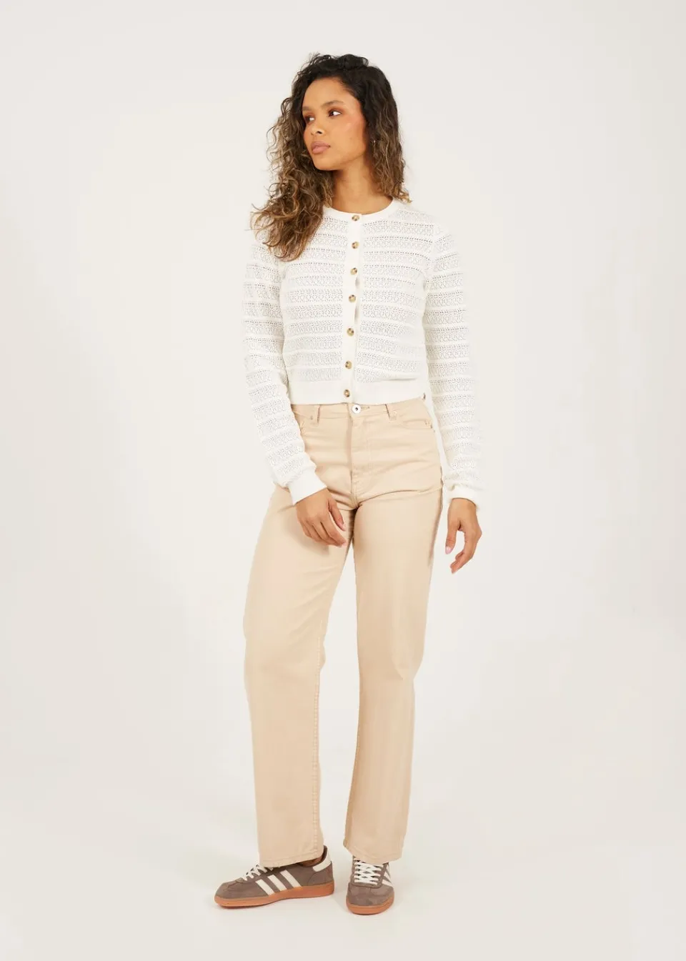 Tops>Brave Soul White Stitch Detail Crew Neck Cardigan