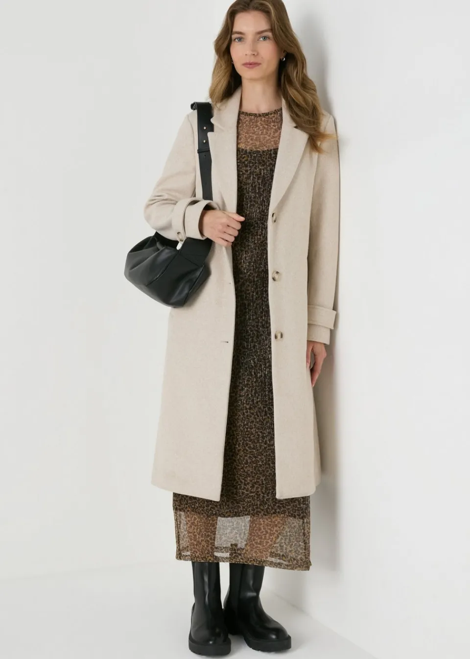 Dresses>Papaya Brown Animal Plisse Midi Dress