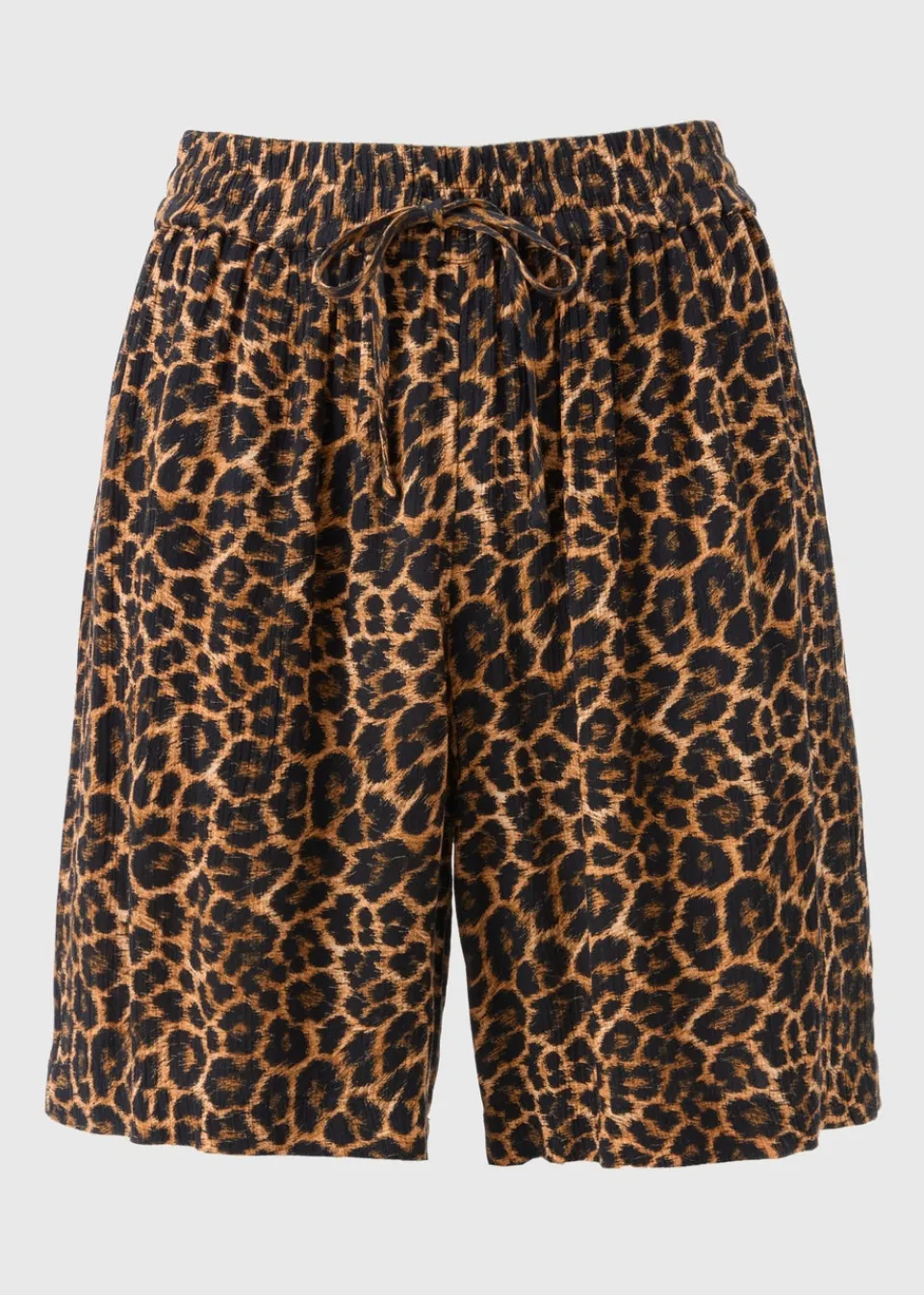 Shorts>Papaya Brown Animal Print Crinkle Shorts