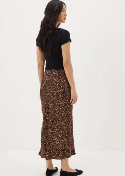 Skirts>Papaya Brown Animal Print Satin Midaxi Slip Skirt