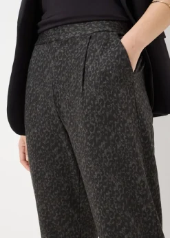 Trousers>Papaya Brown Animal Tapered Ponte Trousers