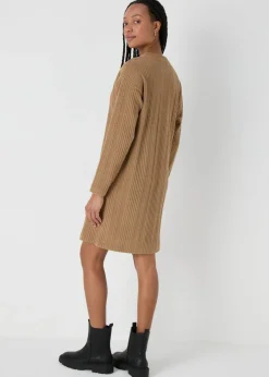 Knitwear>Papaya Cable Knit Mini Dress Brown