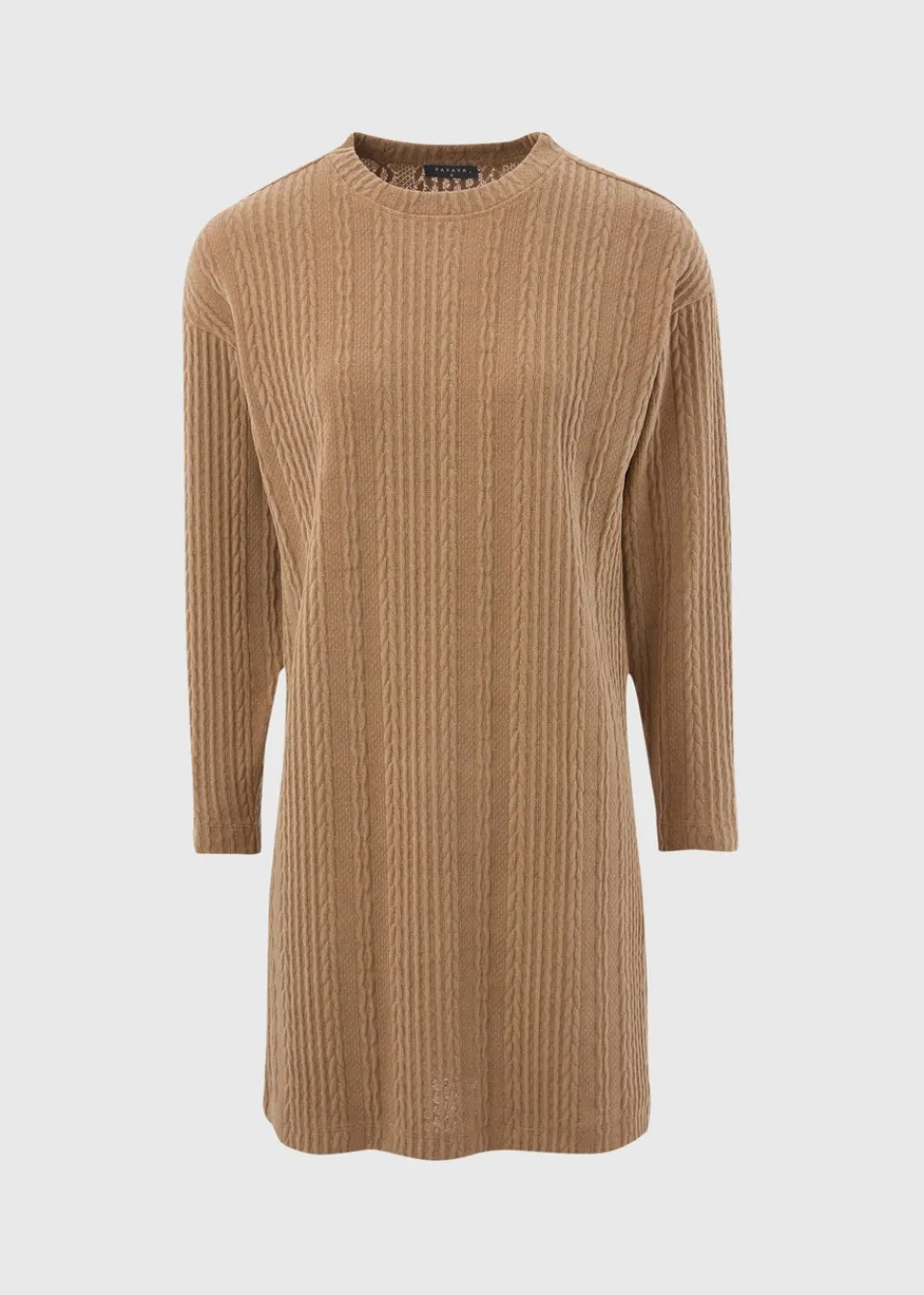 Knitwear>Papaya Cable Knit Mini Dress Brown