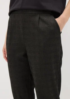 Trousers> Brown Check Ponte Tapered Trousers
