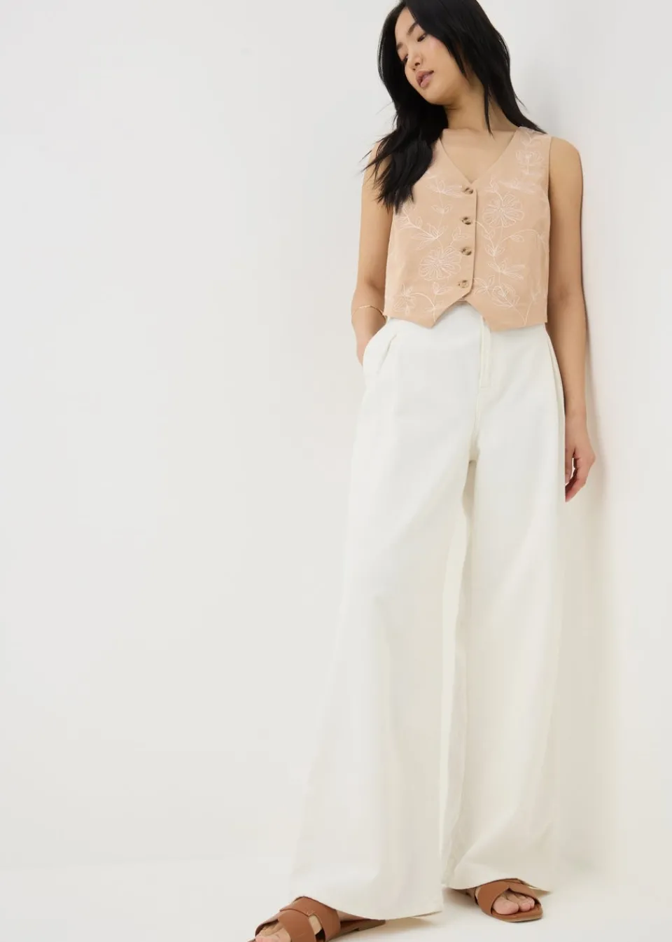 Tops> Brown Embroidered Waistcoat