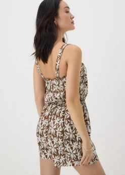 Jumpsuits & Playsuits>Papaya Brown Leaf Print Playsuit