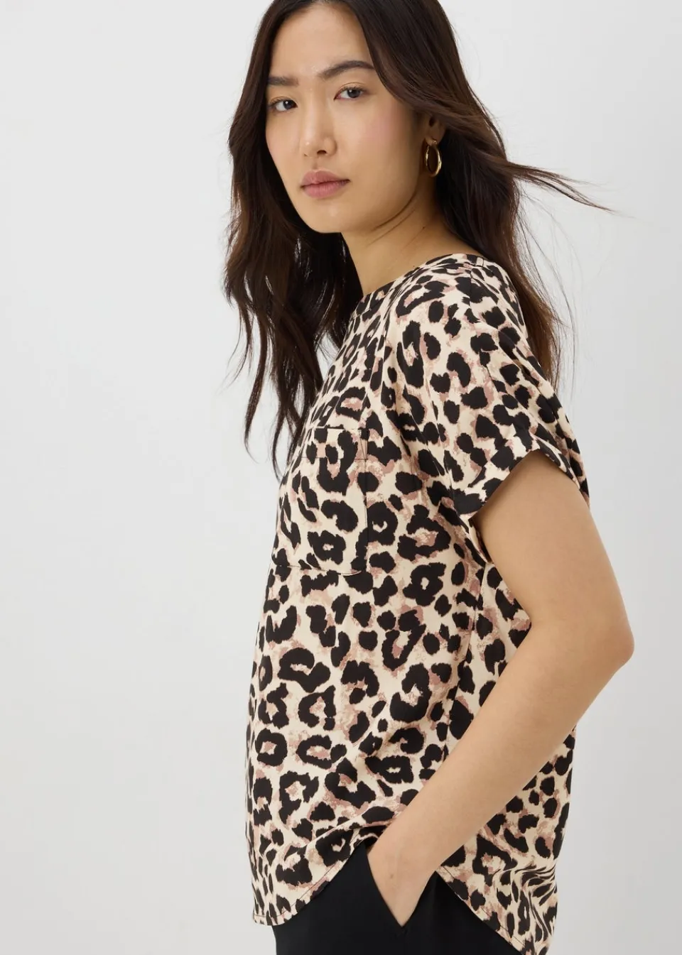 Tops>Papaya Brown Leopard Print Pocket Box Top