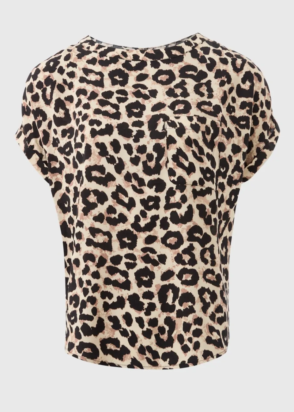 Tops>Papaya Brown Leopard Print Pocket Box Top