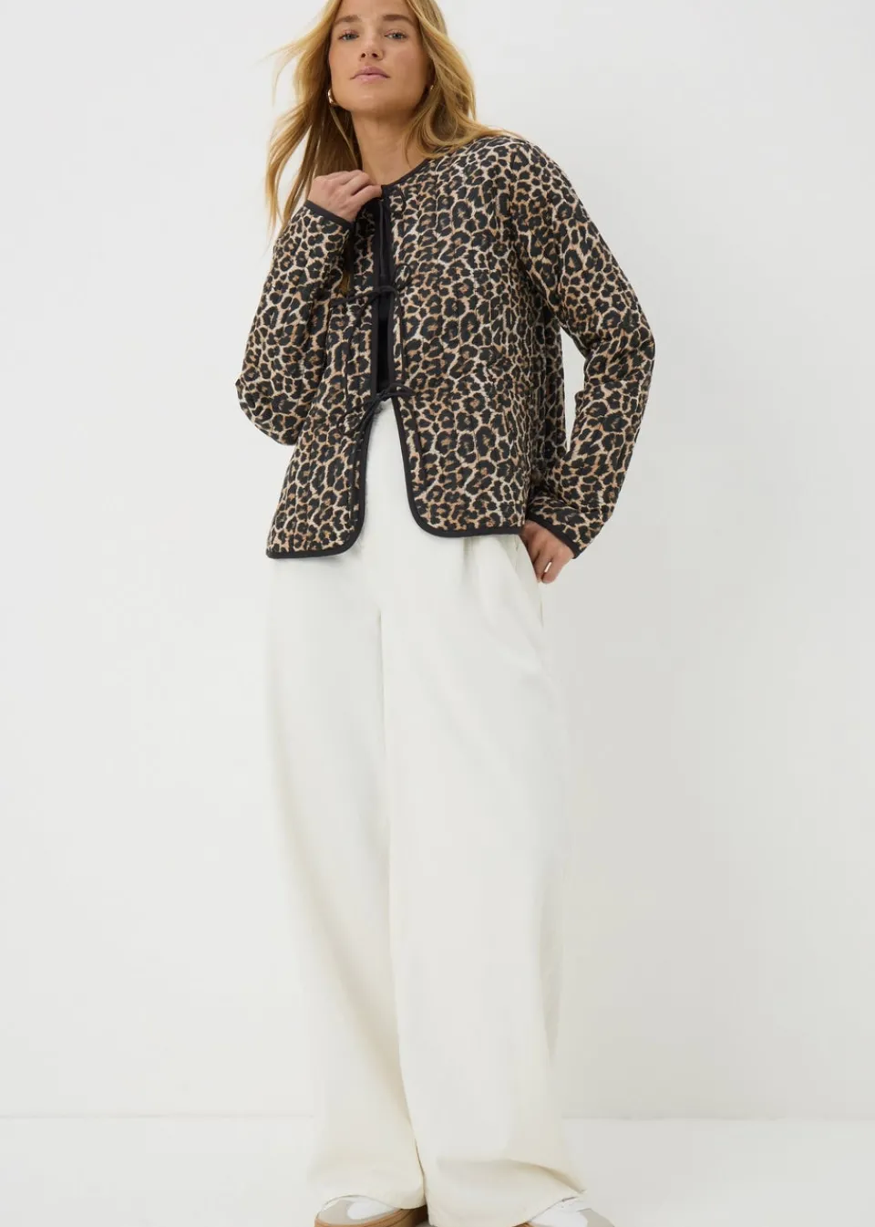 Coats & Jackets>Papaya Brown Leopard Print Quilted Jacket