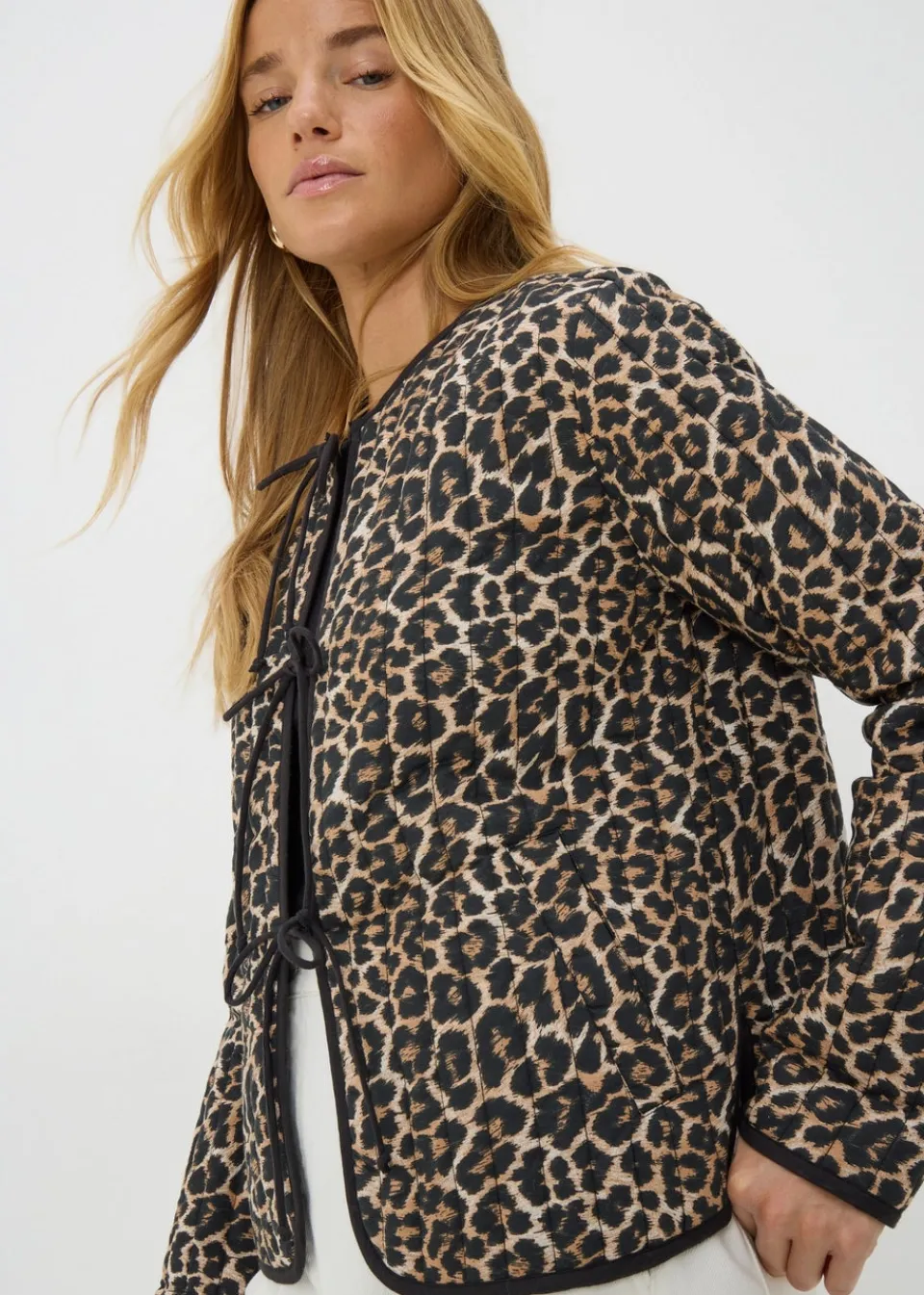 Coats & Jackets>Papaya Brown Leopard Print Quilted Jacket