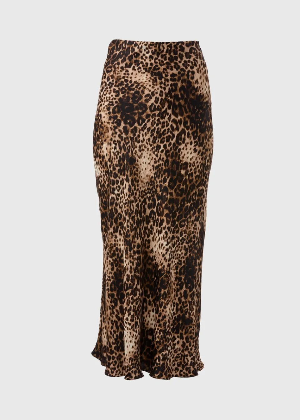 Skirts>Papaya Brown Leopard Print Satin Midaxi Slip Skirt