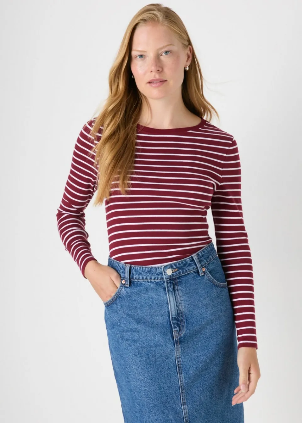 T-Shirts>Papaya Burgundy Stripe Fitted T-Shirt