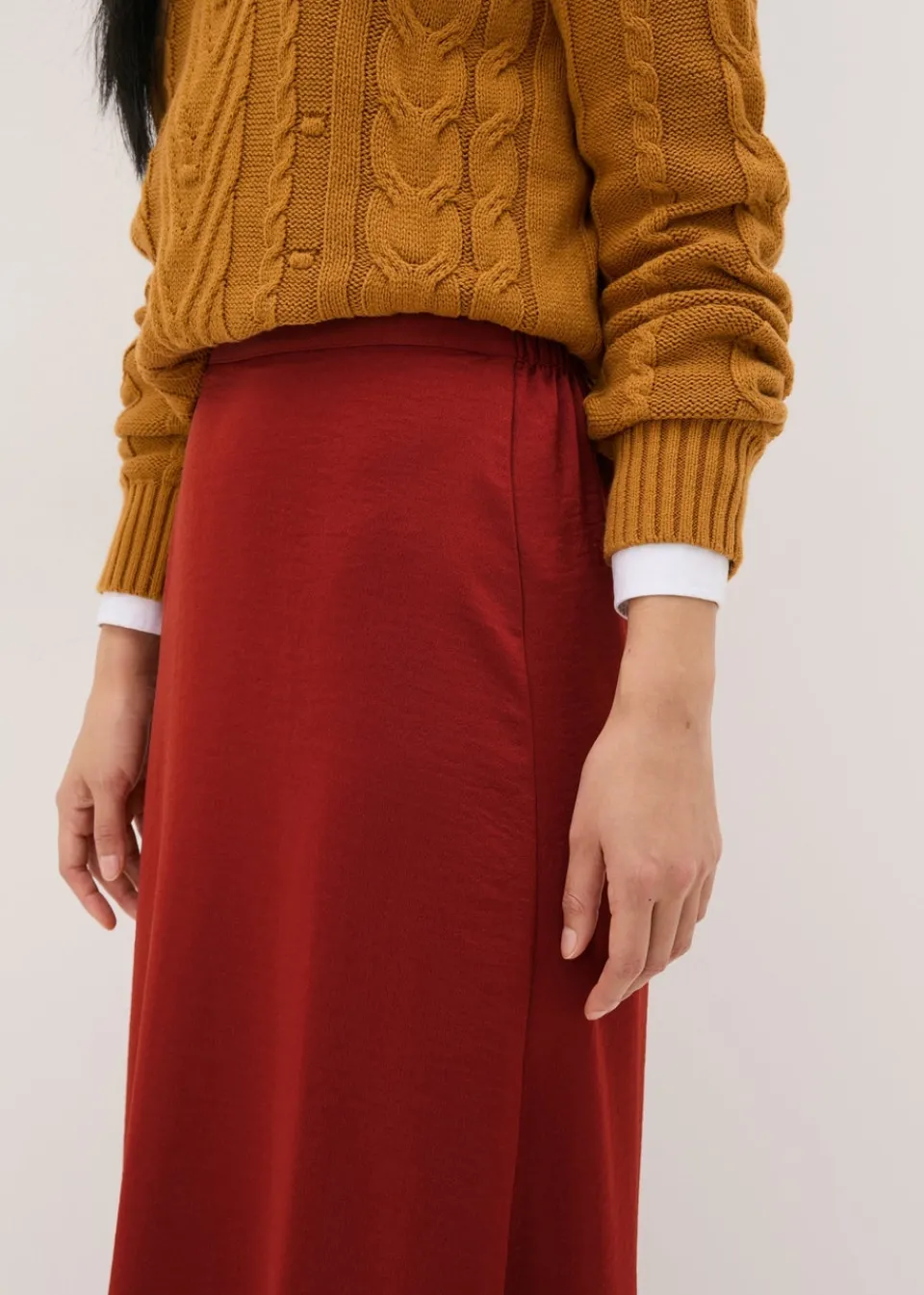Skirts>Papaya Burnt Orange Satin Midaxi Slip Skirt