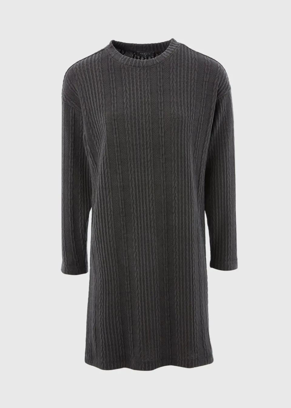 Knitwear>Papaya Cable Knit Mini Dress Charcoal