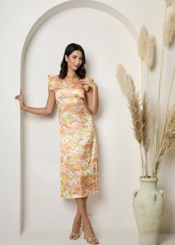 Dresses>Chi Chi London Multi Plus Size V Neck Abstract Foil Spot Print Midi Dress