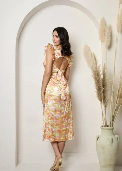 Dresses>Chi Chi London Multi Plus Size V Neck Abstract Foil Spot Print Midi Dress