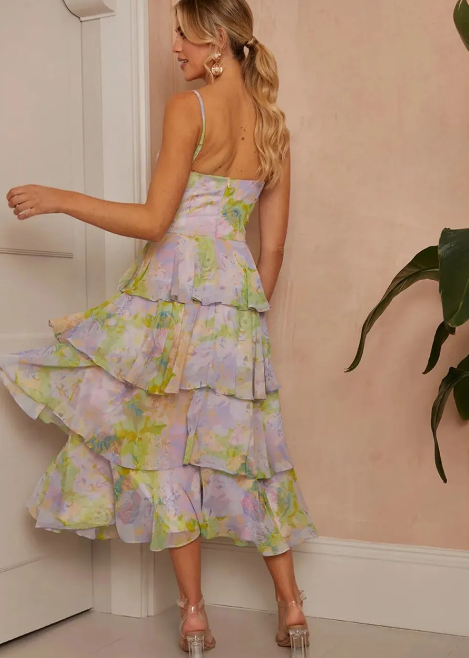 Dresses>Chi Chi London Purple Sleeveless Watercolour Print Midi Dress