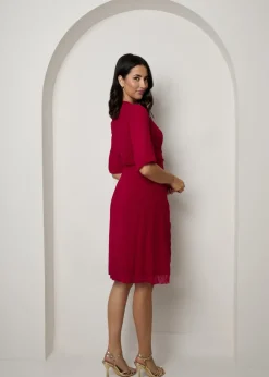 Dresses>Chi Chi London Red Puff Sleeve Dobby Ruffle Wrap Mini Dress
