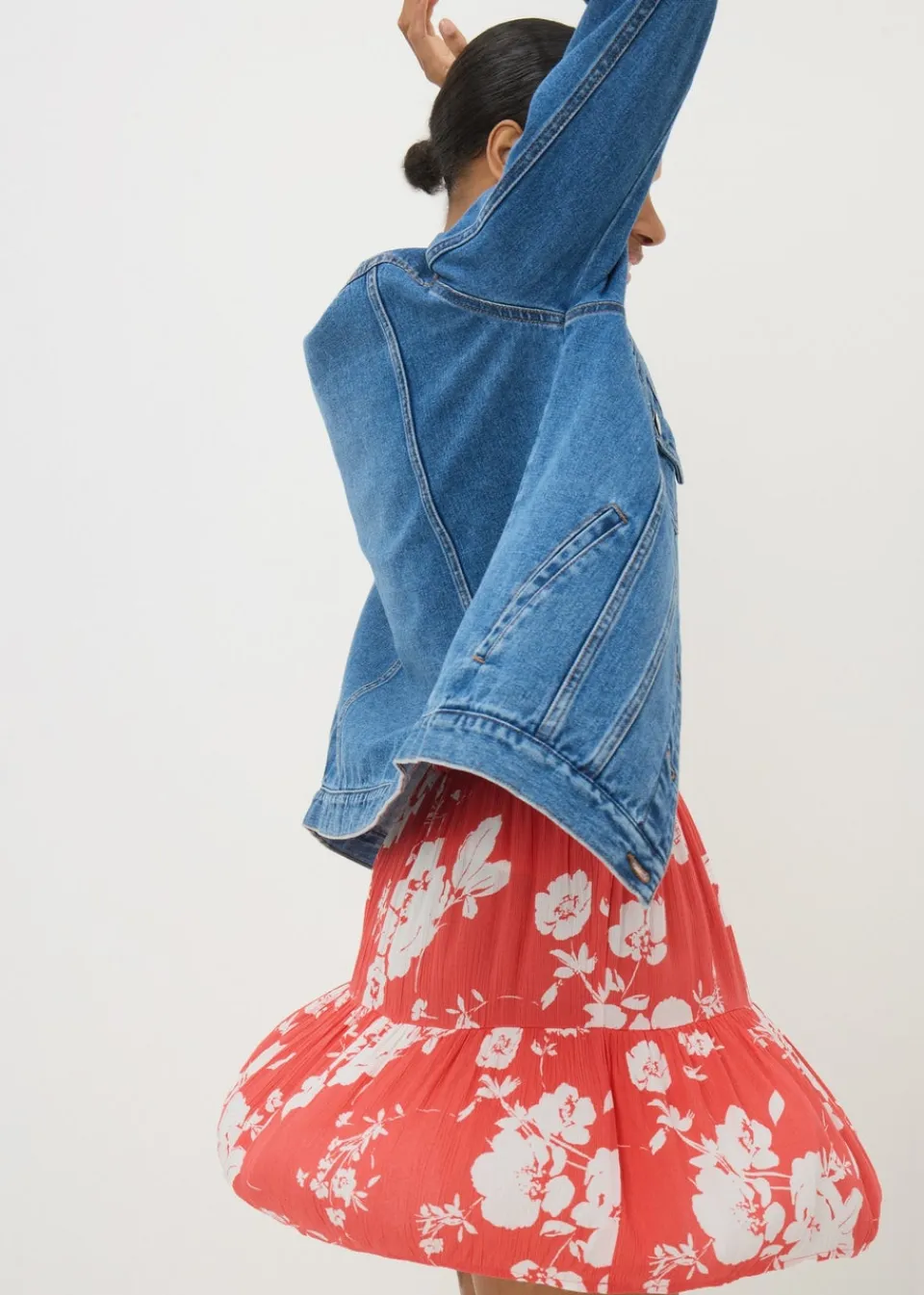 Skirts>Papaya Coral Bloom Cheesecloth Mini Skirt