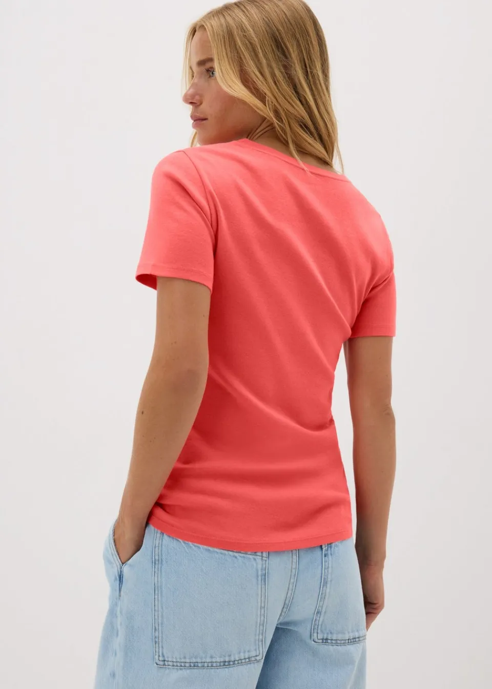 T-Shirts>Papaya Coral Fitted Cotton T-Shirt