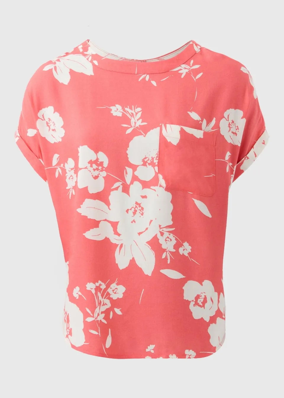 Tops>Papaya Coral Floral Pocket Box Top