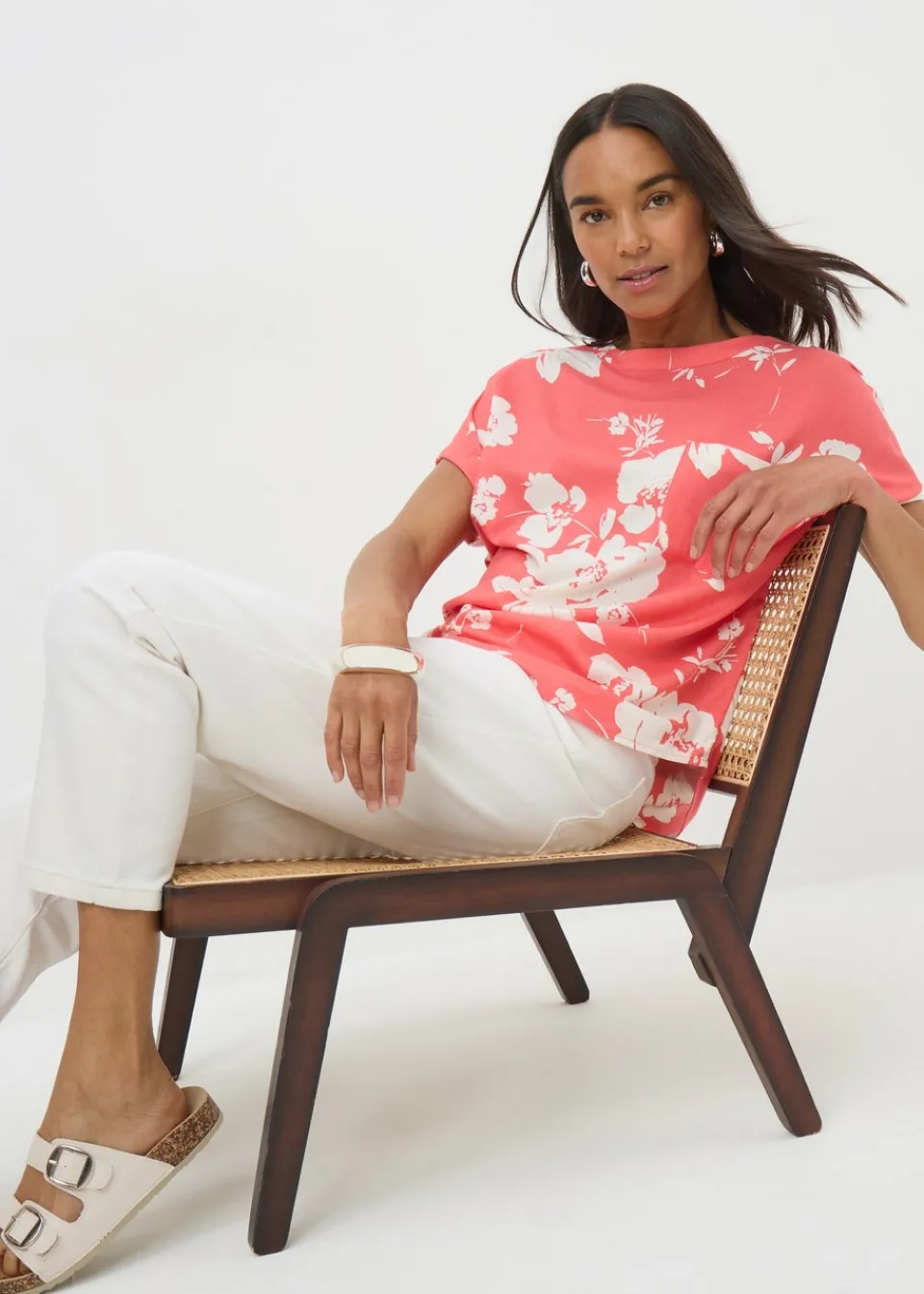 Tops>Papaya Coral Floral Pocket Box Top