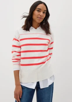 Tops>Papaya Stripe Knitted Jumper Coral