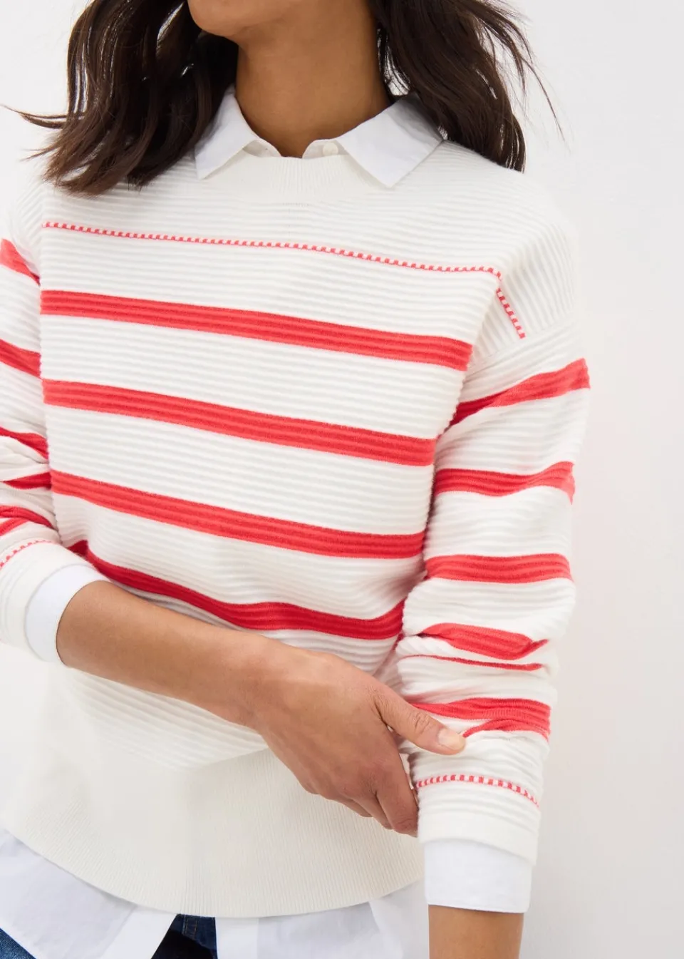 Tops>Papaya Stripe Knitted Jumper Coral