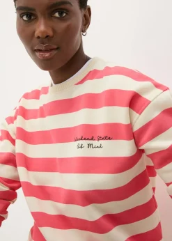 Tops>Papaya Coral Stripe Slogan Sweatshirt