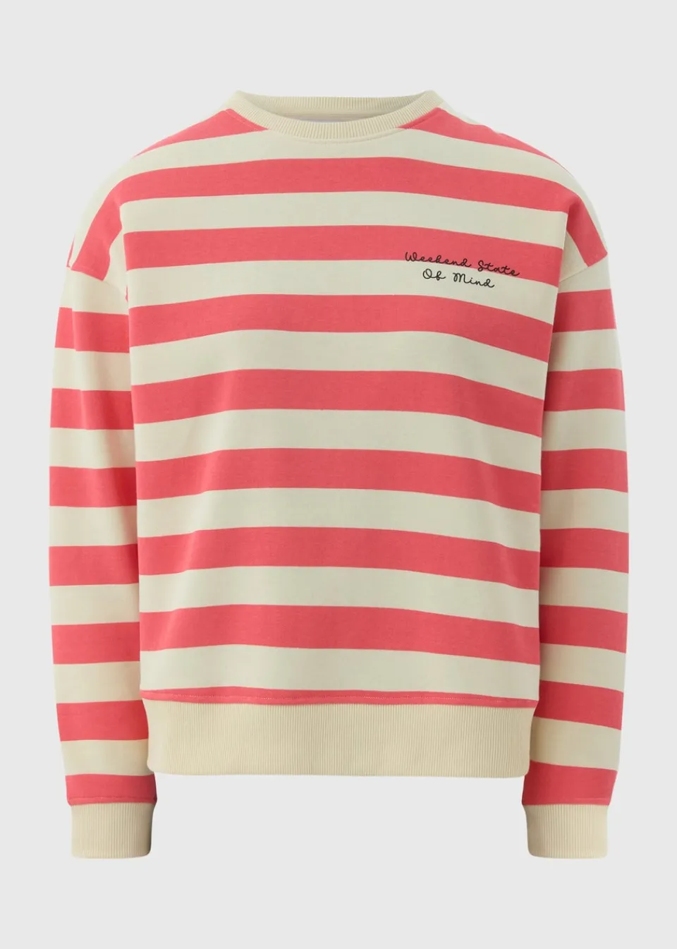 Tops>Papaya Coral Stripe Slogan Sweatshirt