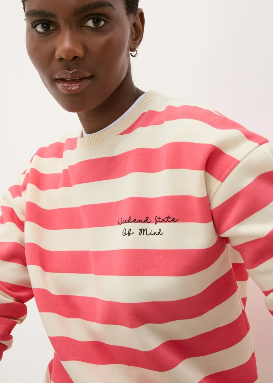 Tops>Papaya Coral Stripe Slogan Sweatshirt