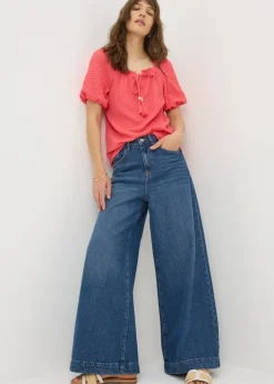 Tops>Papaya Coral Textured Gypsy Top