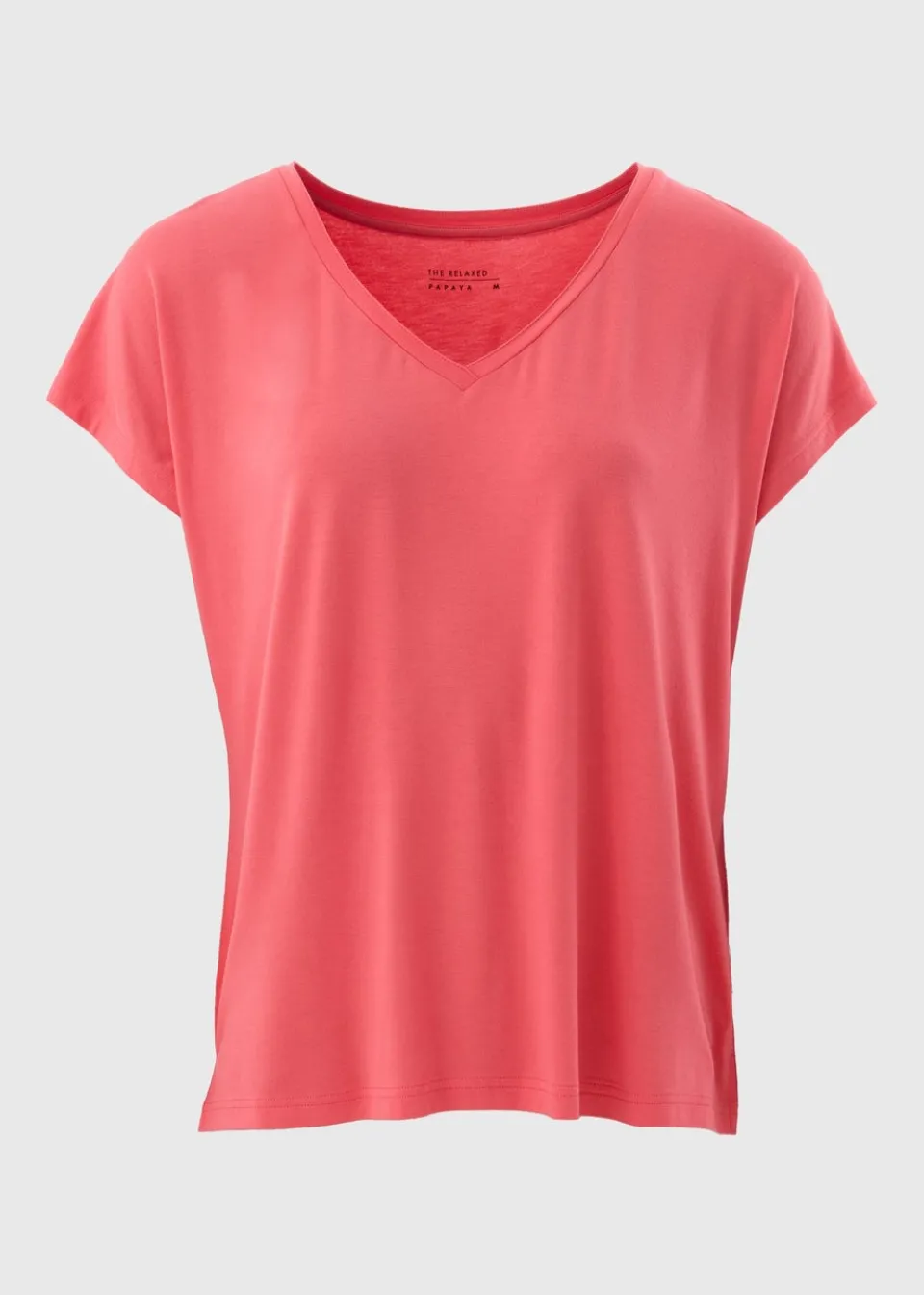 T-Shirts>Papaya Coral V-Neck Relaxed Fit T-Shirt