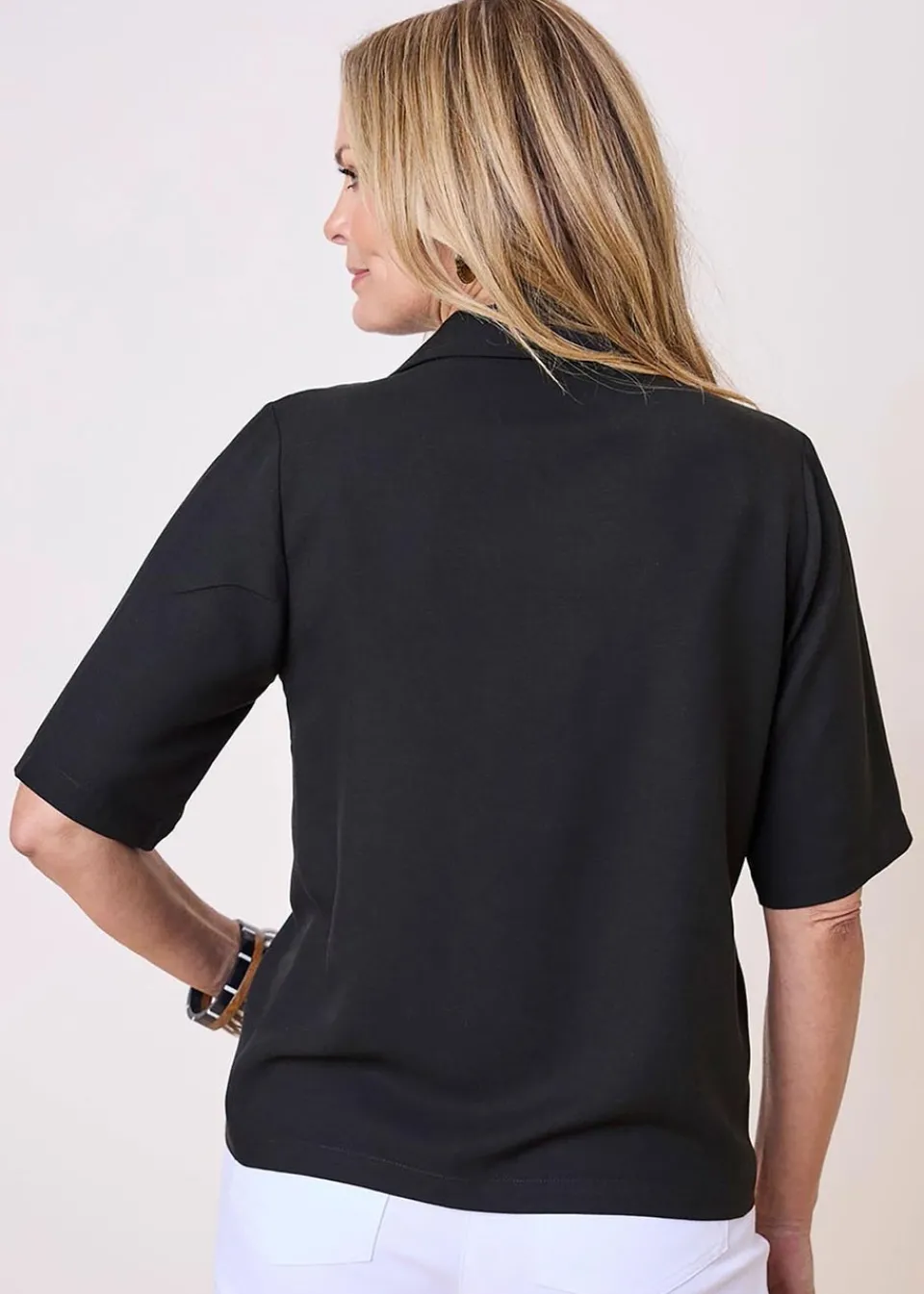 Tops>Cotton Traders Black Half Sleeve Blouse
