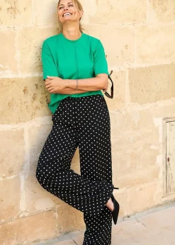 Trousers>Cotton Traders Black Printed Wide-Leg Pull-On Trousers