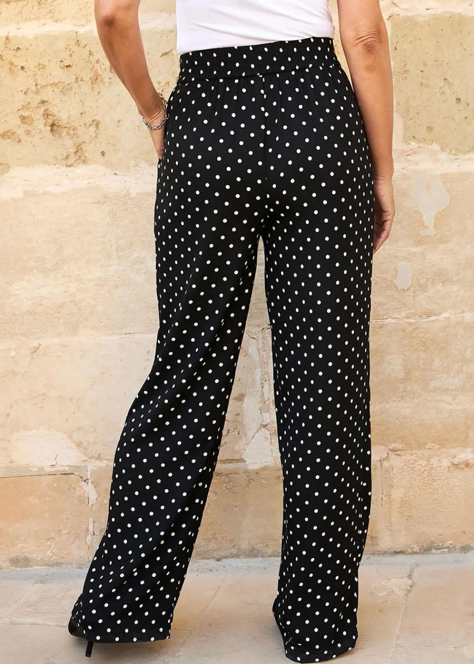 Trousers>Cotton Traders Black Printed Wide-Leg Pull-On Trousers