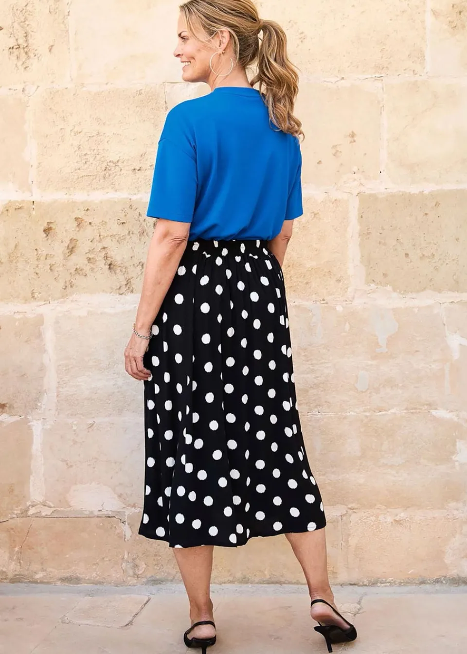 Skirts>Cotton Traders Black Printed Pull-On Midi Skirt