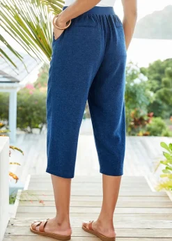 Trousers>Cotton Traders Blue Dusk Linen-Blend Crop Trousers